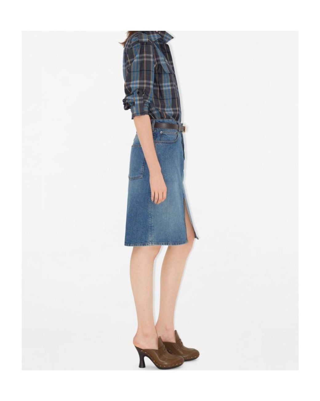 Burberry Blue Front-Slit Denim Skirt