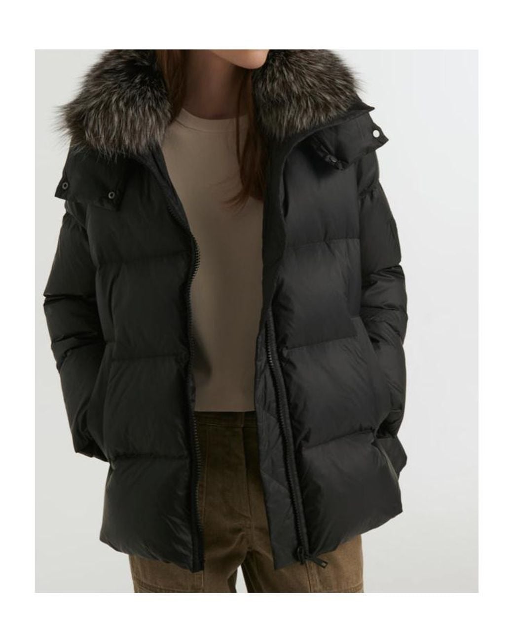 Yves Salomon Black 'A' Shaped Down Jacket