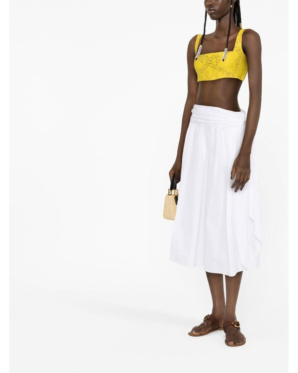 Valentino Yellow Cropped Pointelle-Lace Top