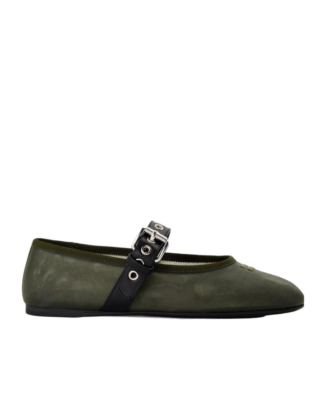 Miu Miu Green Mesh Fabric Ballerinas
