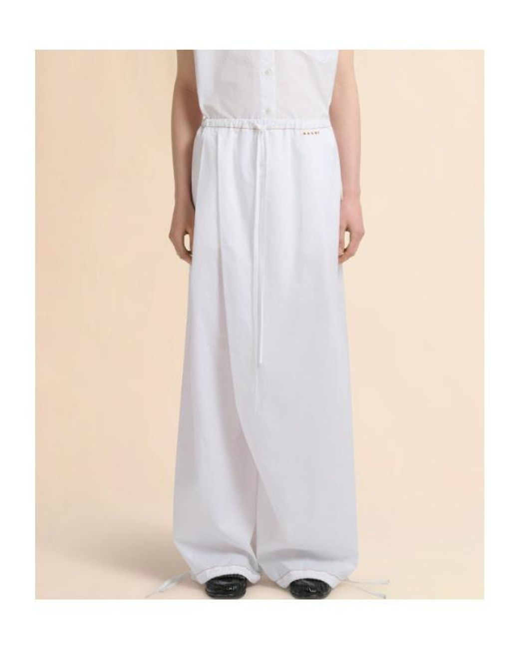 Marni White Logo Embroidered Wide-Leg Trousers