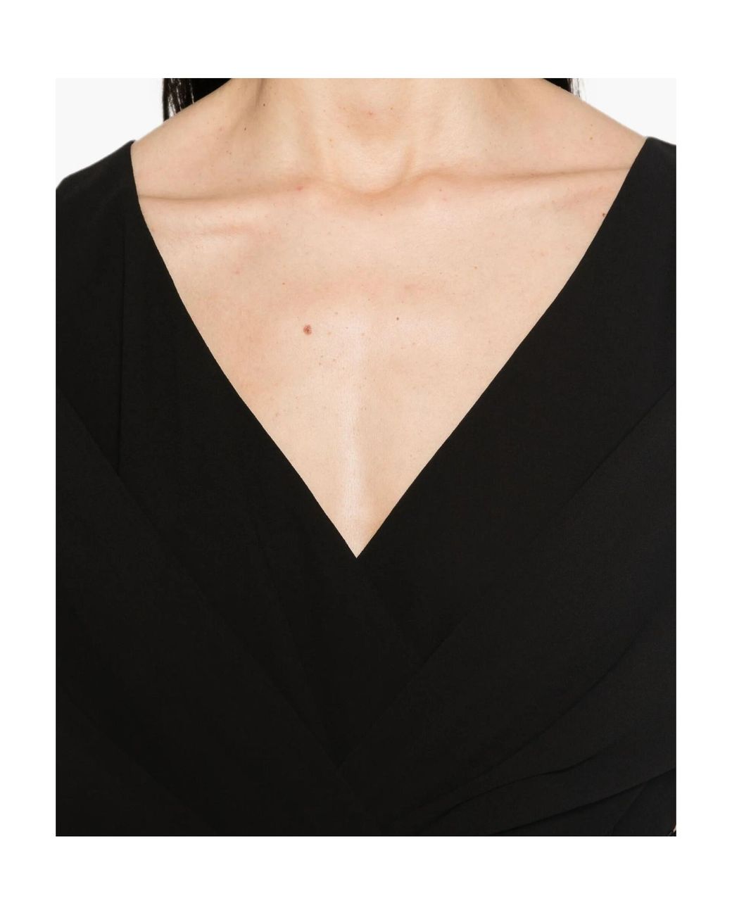 Patrizia Pepe Black Draped V-Neck Maxi Dress