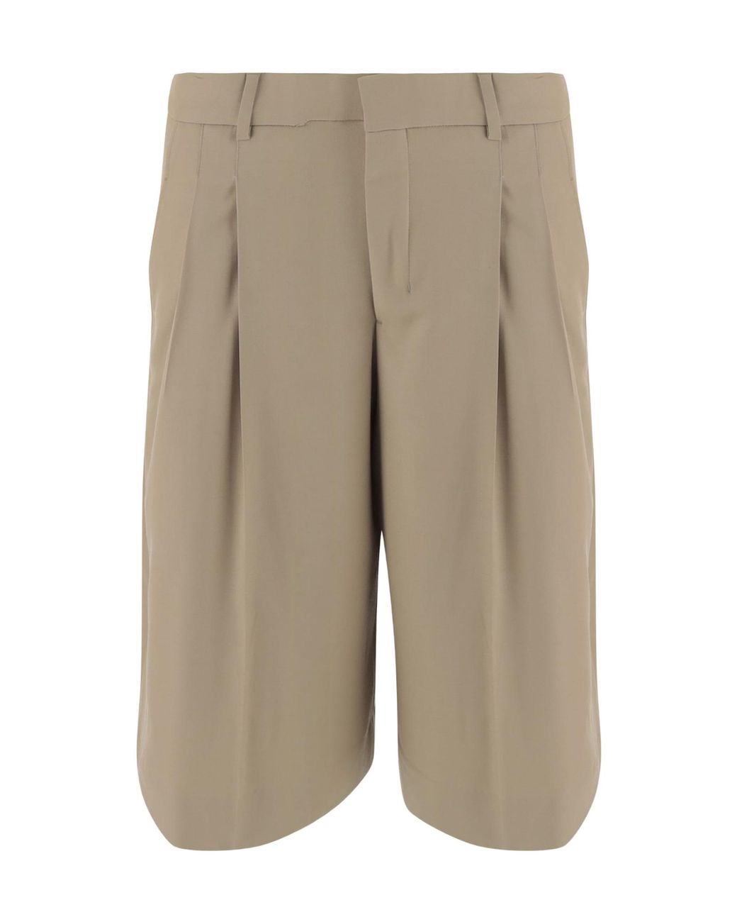 AMI Natural Ami Pleated Wide-Leg Bermuda Shorts