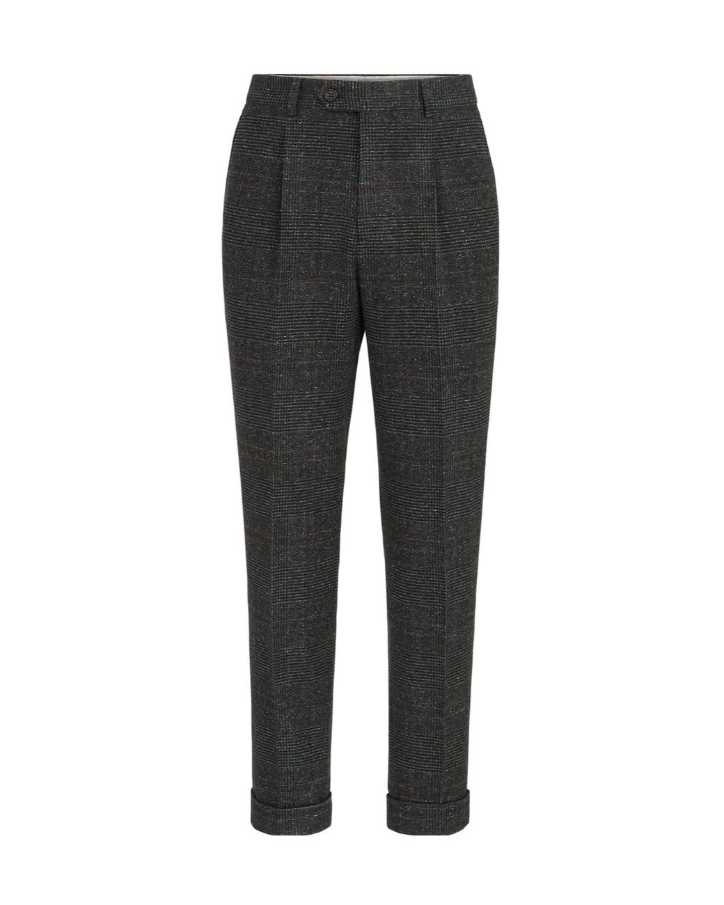 Brunello Cucinelli Gray Silk, Wool And Cashmere Prince Of Wales Flannel Trousers With Pleat for men
