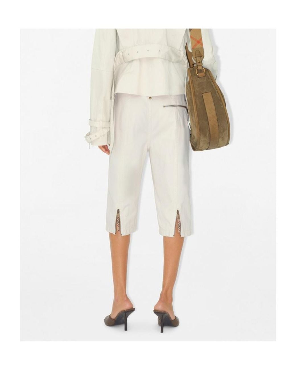 Burberry White Capri Zip-Hem Bermuda Shorts