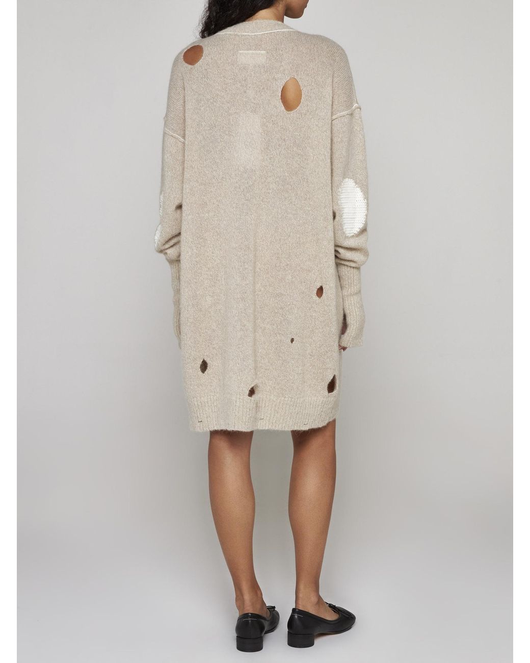 MM6 by Maison Margiela White Distressed Knitted Dress