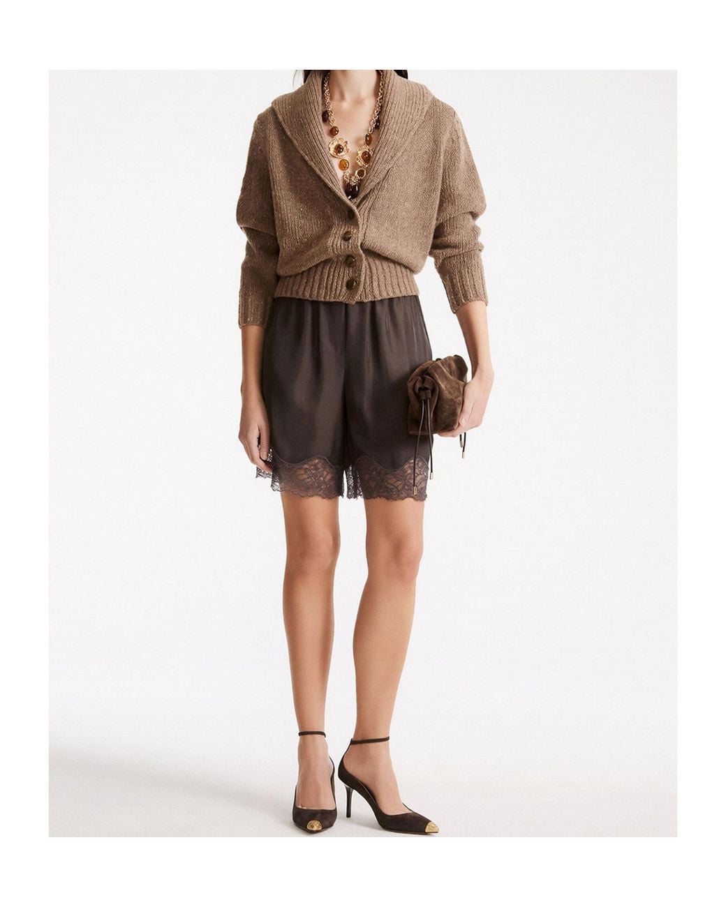 Marella Brown Lace-Detail Shorts