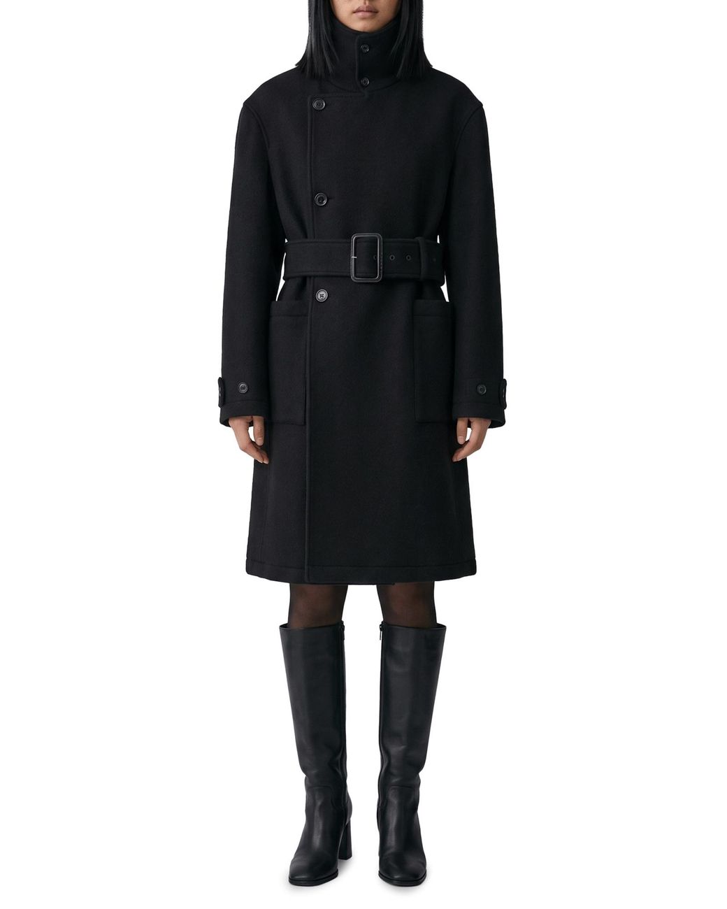 Lemaire Black Fitted Double-Breasted Wrap Coat