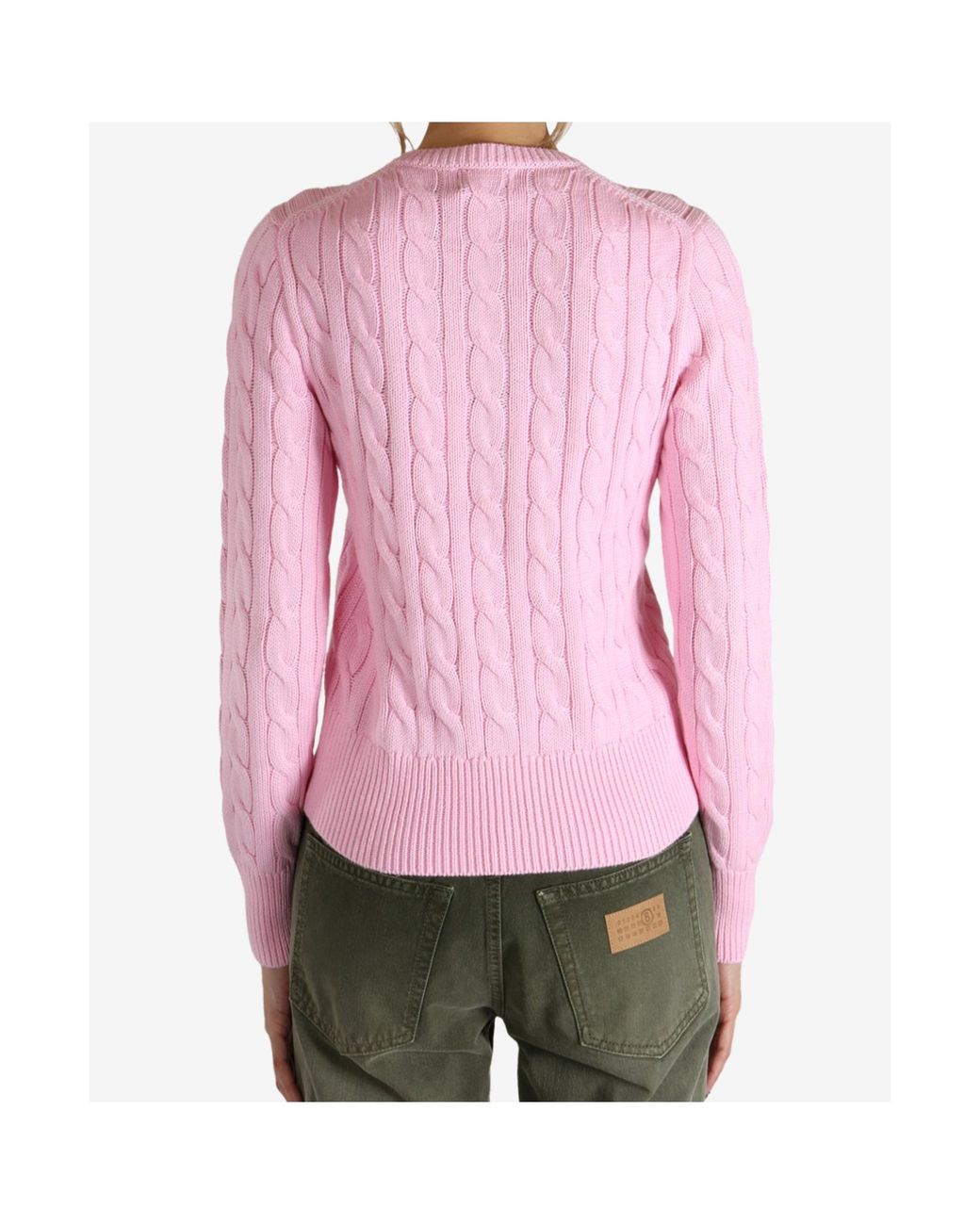 Polo Ralph Lauren Pink Cable-Knit Cotton Crewneck Cardigan