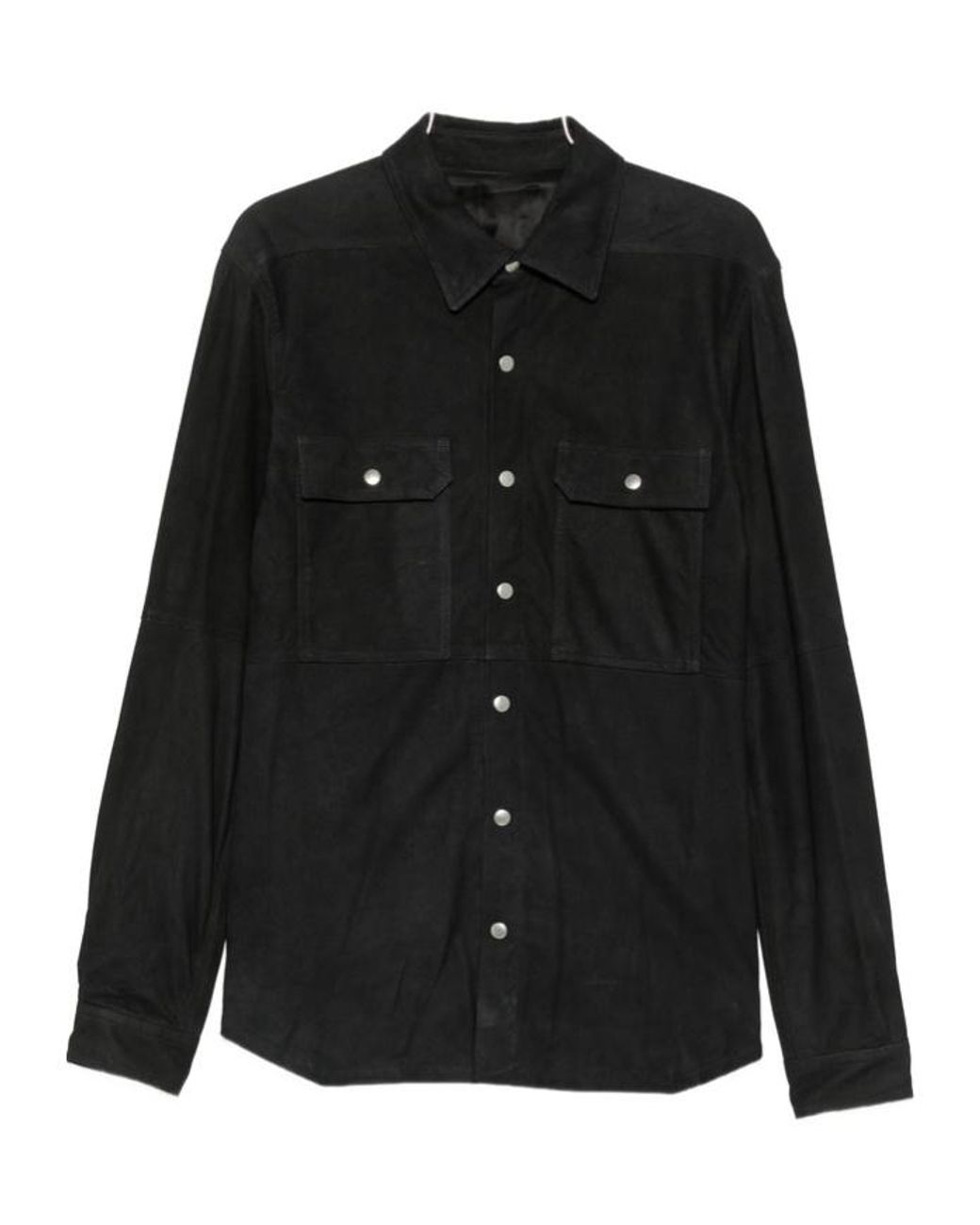 Rick Owens Black Long Sleeved Leather Shirt for men