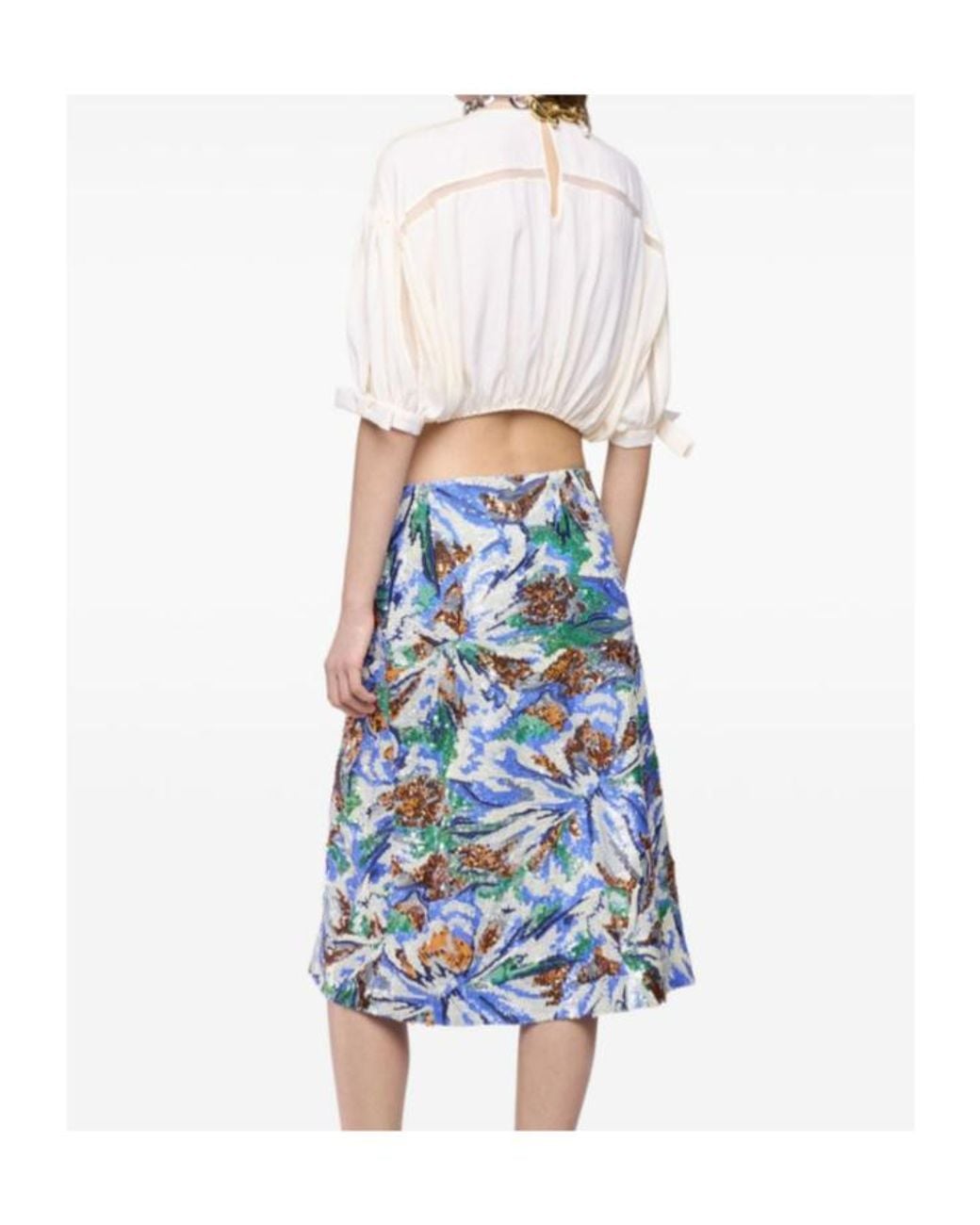 Rabanne Blue Puff Sleeve Crop Top