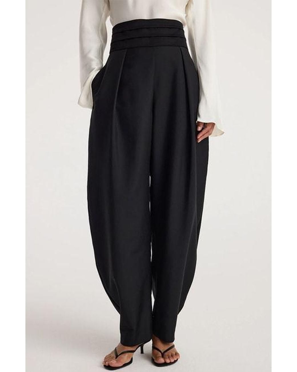 Rohe Black Pleated Satin-Waistband Trousers