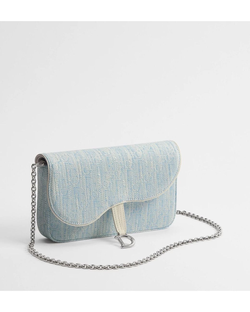 Dior Blue Medium Saddle Pouch With Chain