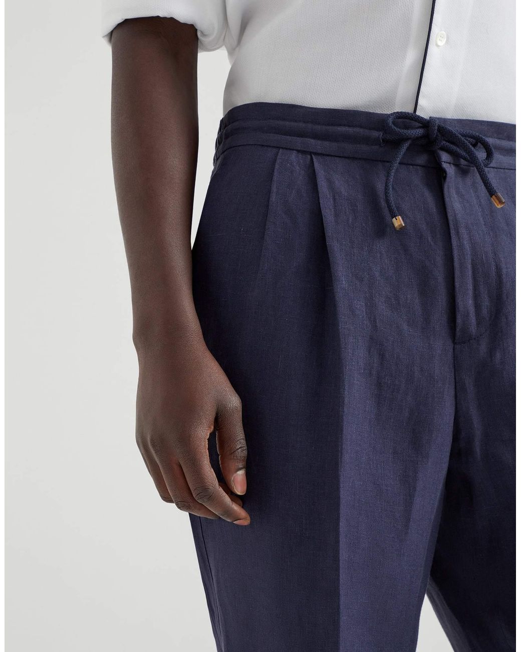 Brunello Cucinelli Blue Linen Trousers for men