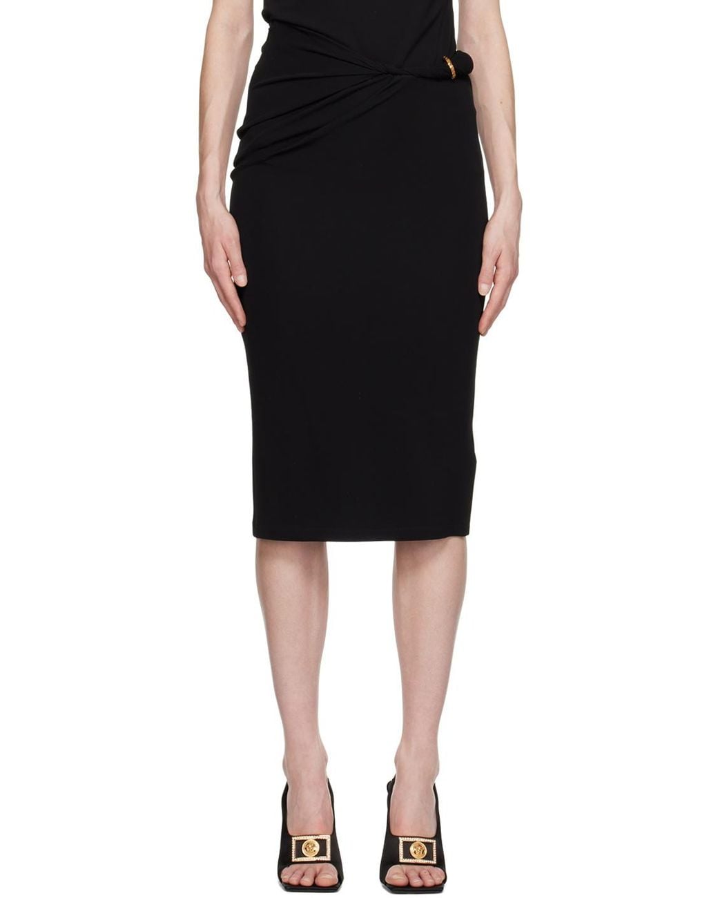 Versace Black Gathered-Detail Midi Skirt