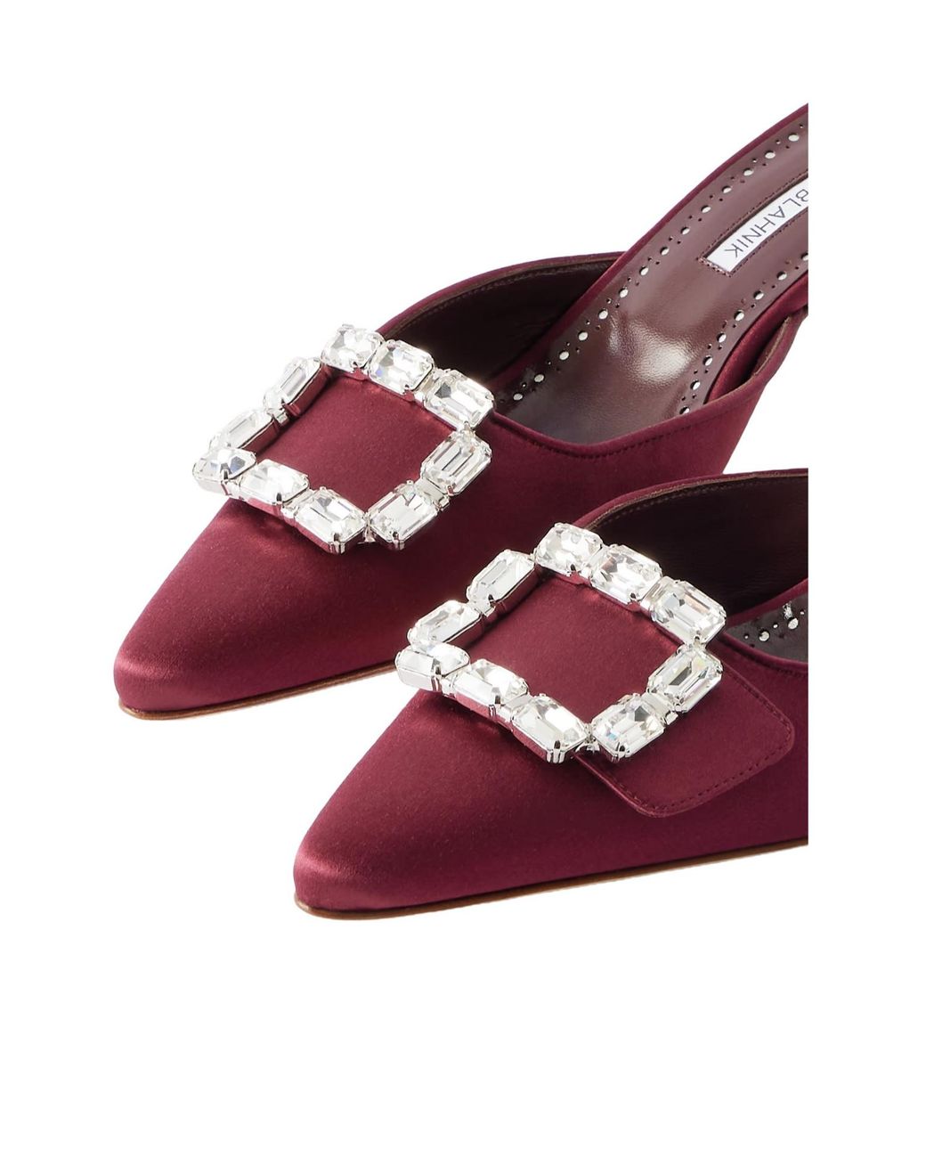 Manolo Blahnik Red Crystal-Embellished Satin Mules