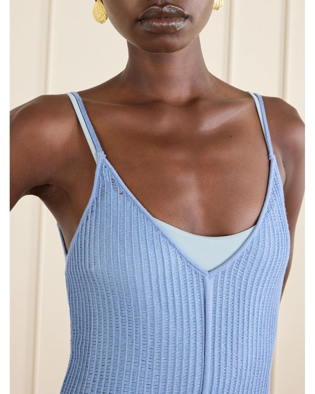 Haight Blue Open-Knit Midi Dress