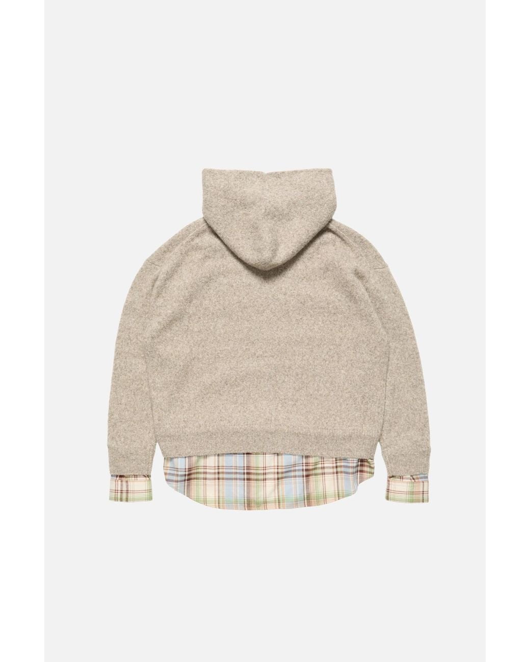 Acne Natural Layered Plaid Drop-Shoulder Hoodie