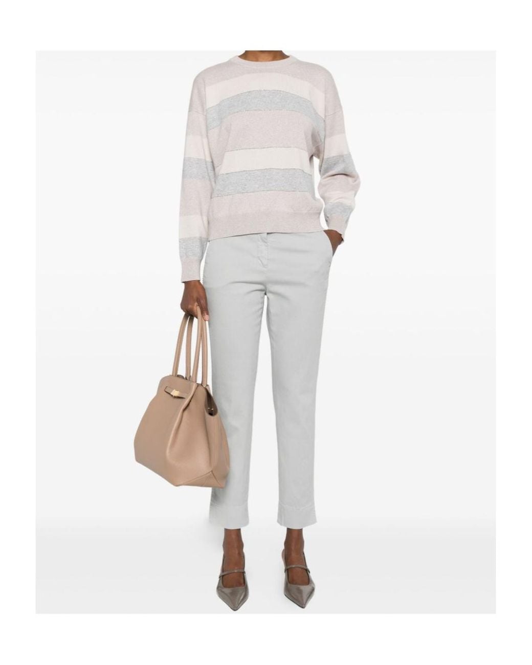 Peserico White Rhinestone Striped Knitwear