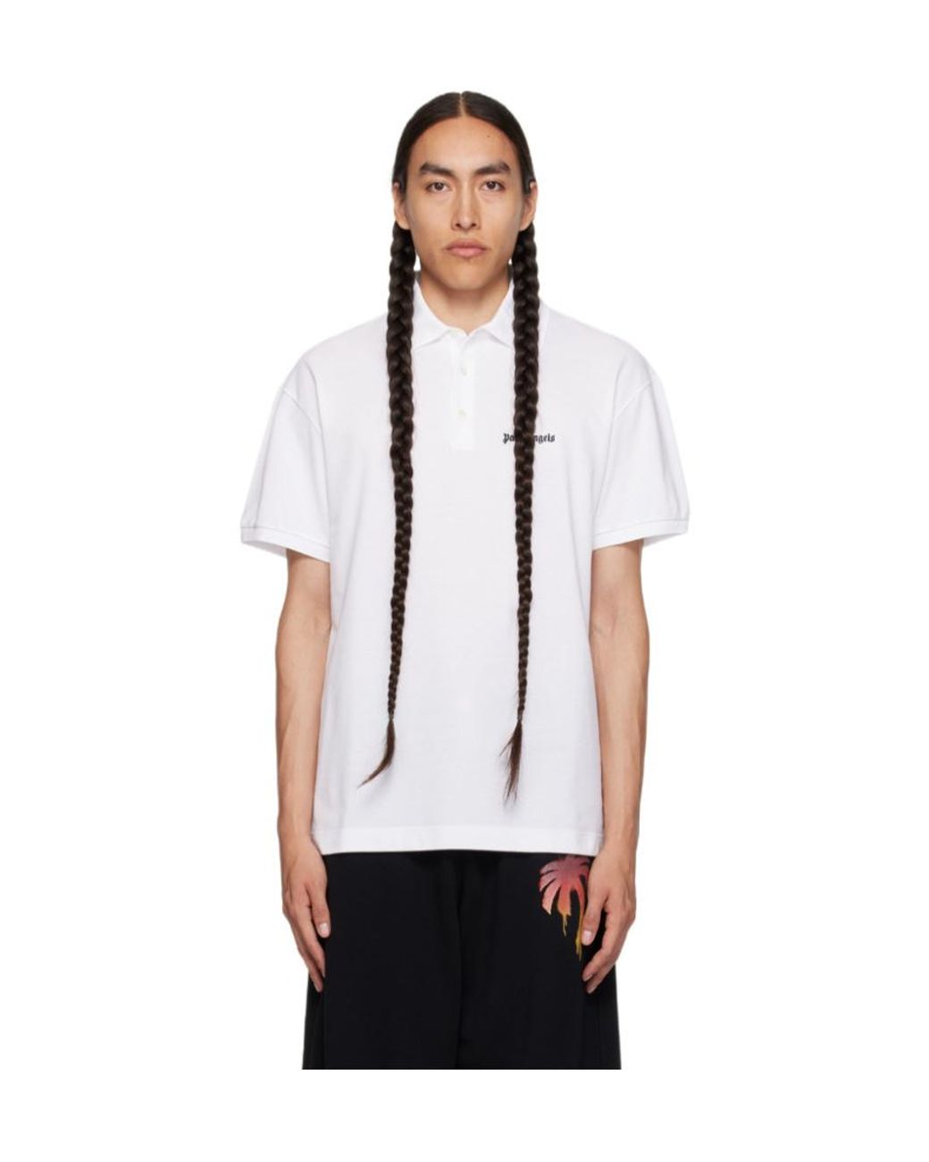 Palm Angels White Logo Embroidered Polo Shirt for men