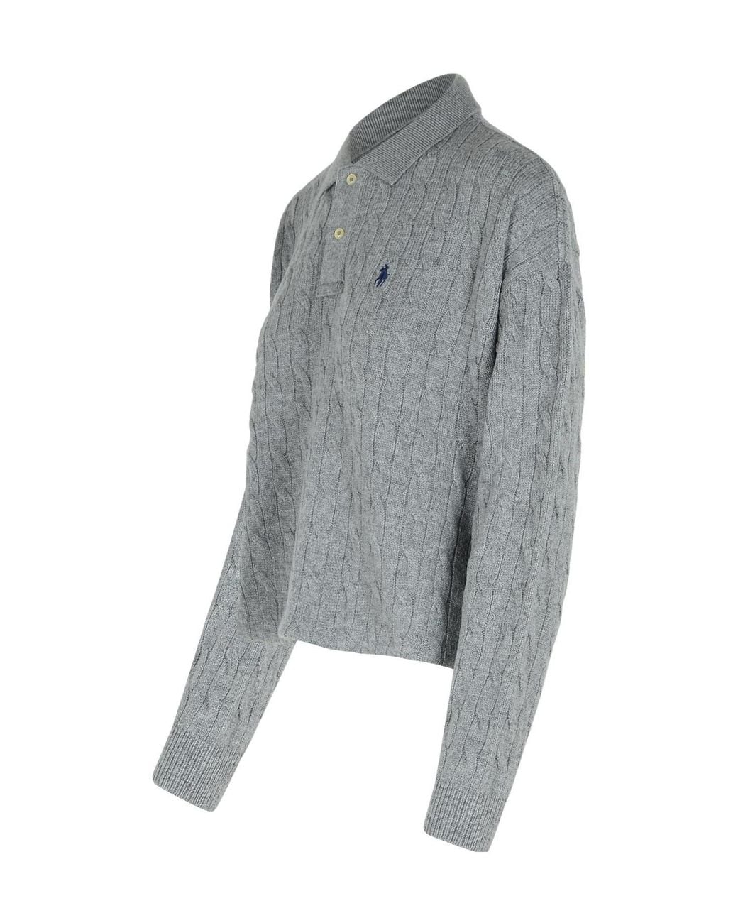 Polo Ralph Lauren Gray Pony Embroidered Cable-Knit Polo Shirt