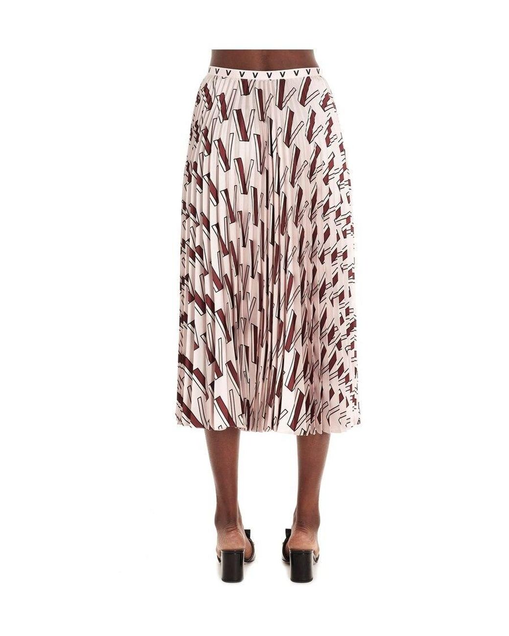 Valentino White V-Print Pleated Skirt