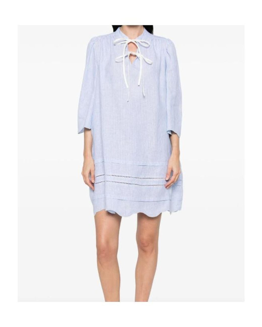 Fabiana Filippi Blue Tie-Neck Scalloped Midi Dress