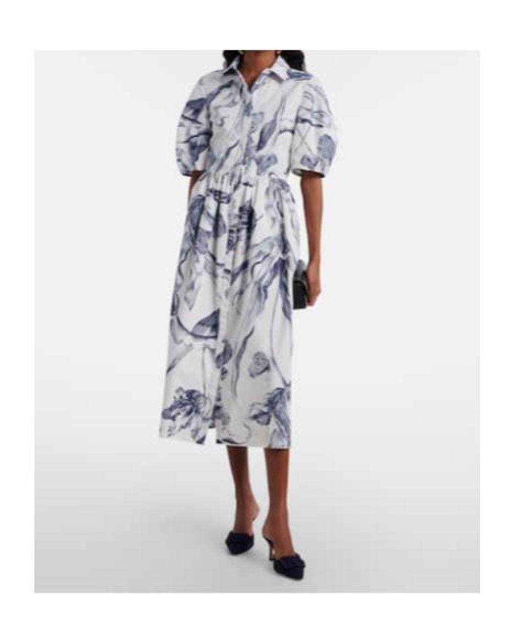 Erdem Blue Floral Cotton Poplin Shirt Dress