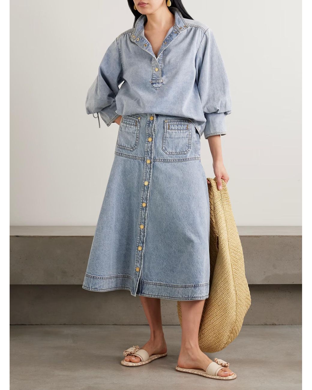 Zimmermann Blue High-Neck Denim Shirt