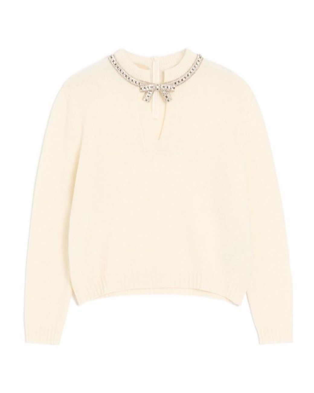 Valentino Natural Bow Embellished V-Neck Jumper