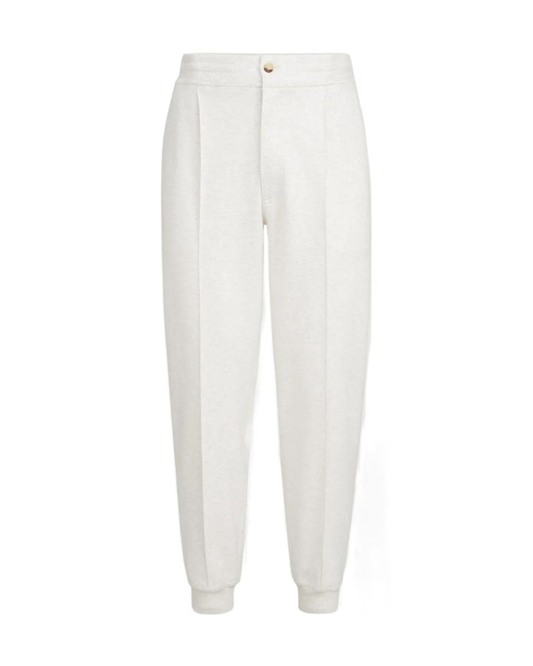 Brunello Cucinelli White Techno Cotton French Terry Double Cloth Trousers for men