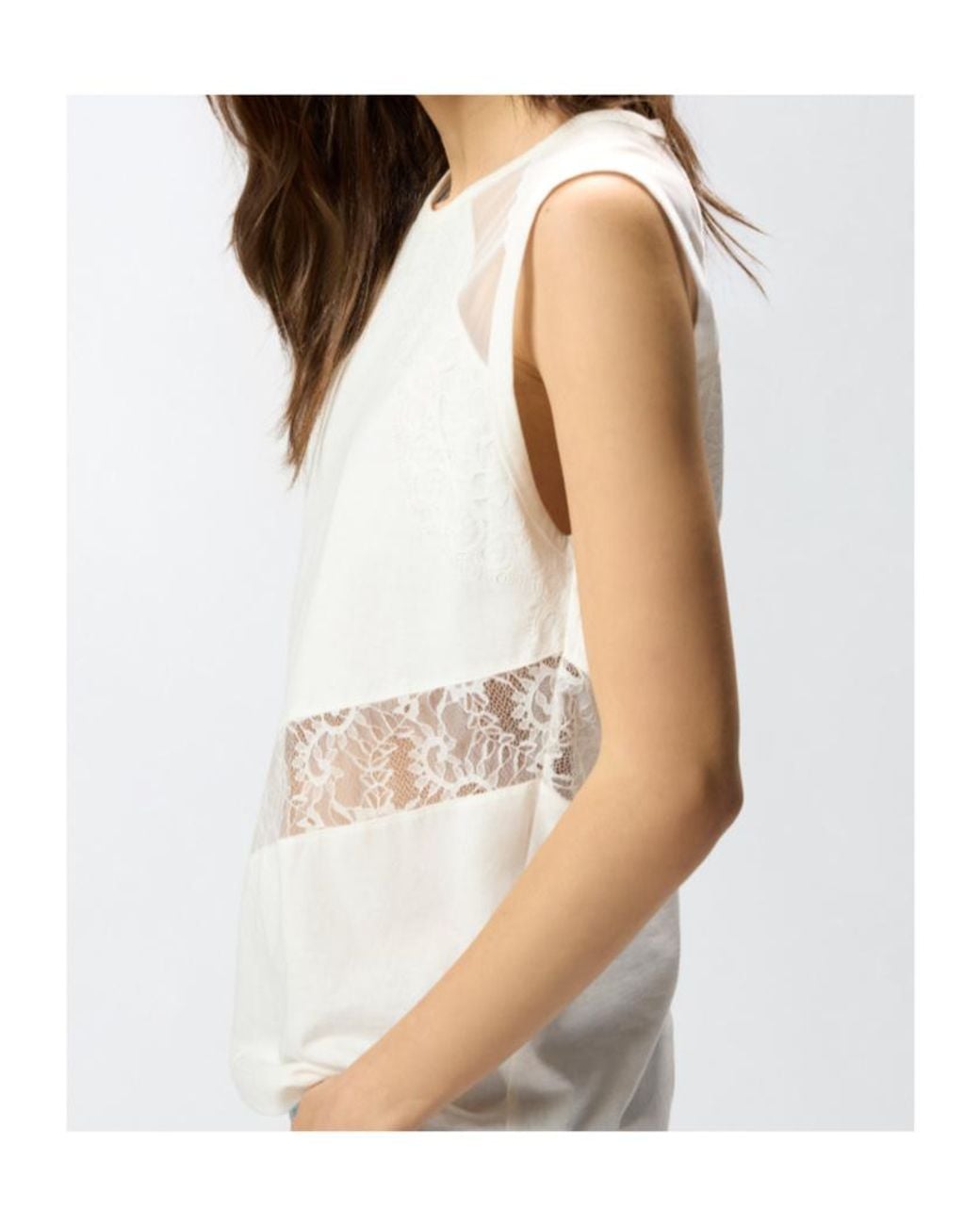 Pinko White Molly Lace Detailed Sleeveless Top