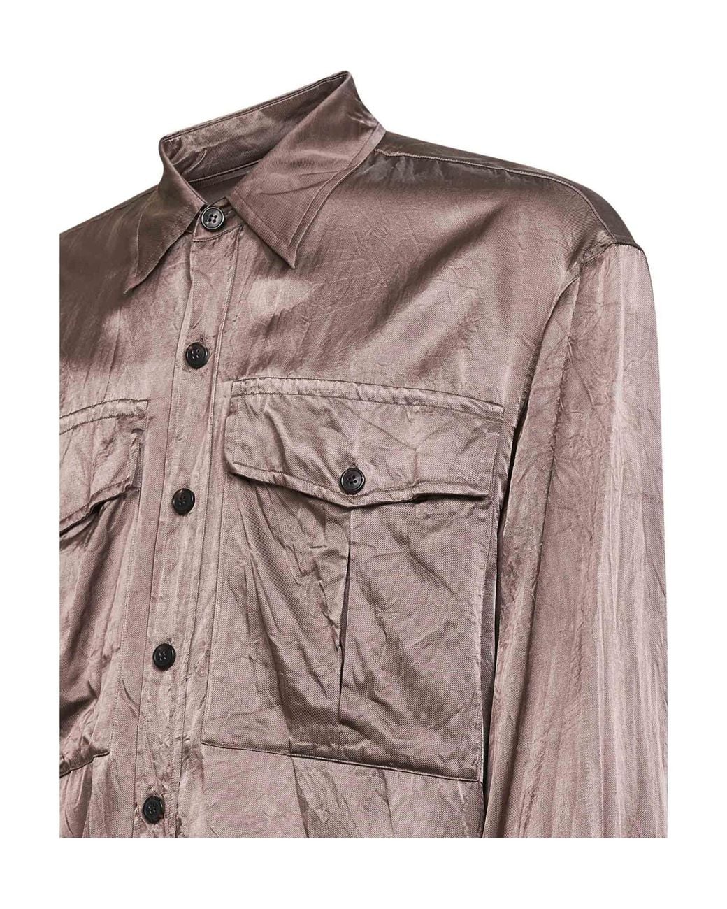 Dries Van Noten Pink Long-Sleeved Satin Shirt for men