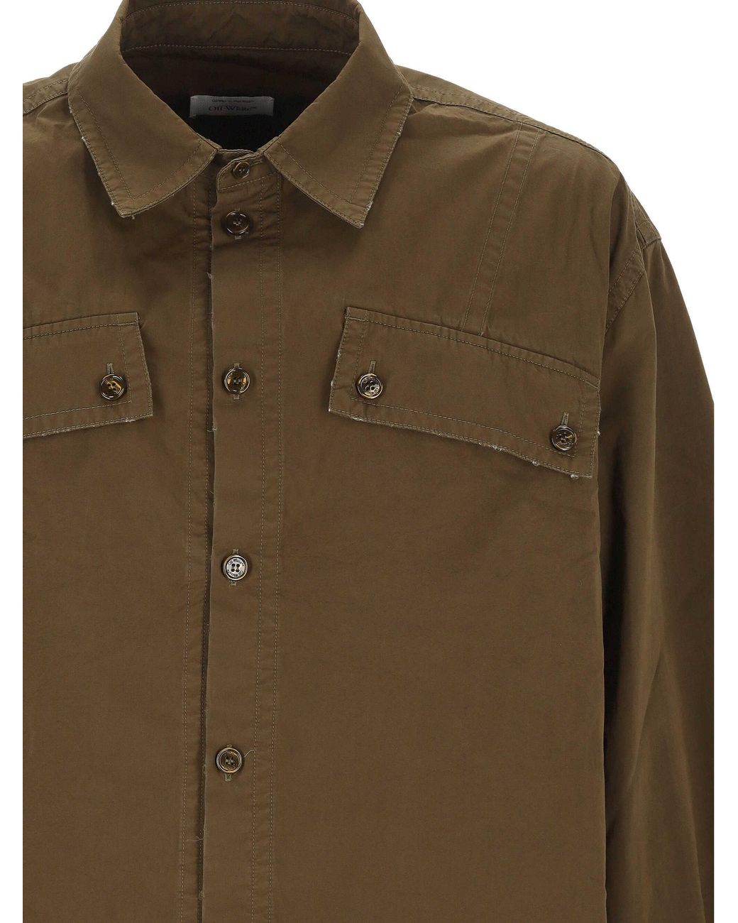 Off-White c/o Virgil Abloh Green Logo-Print Flap-Pocket Shirt for men