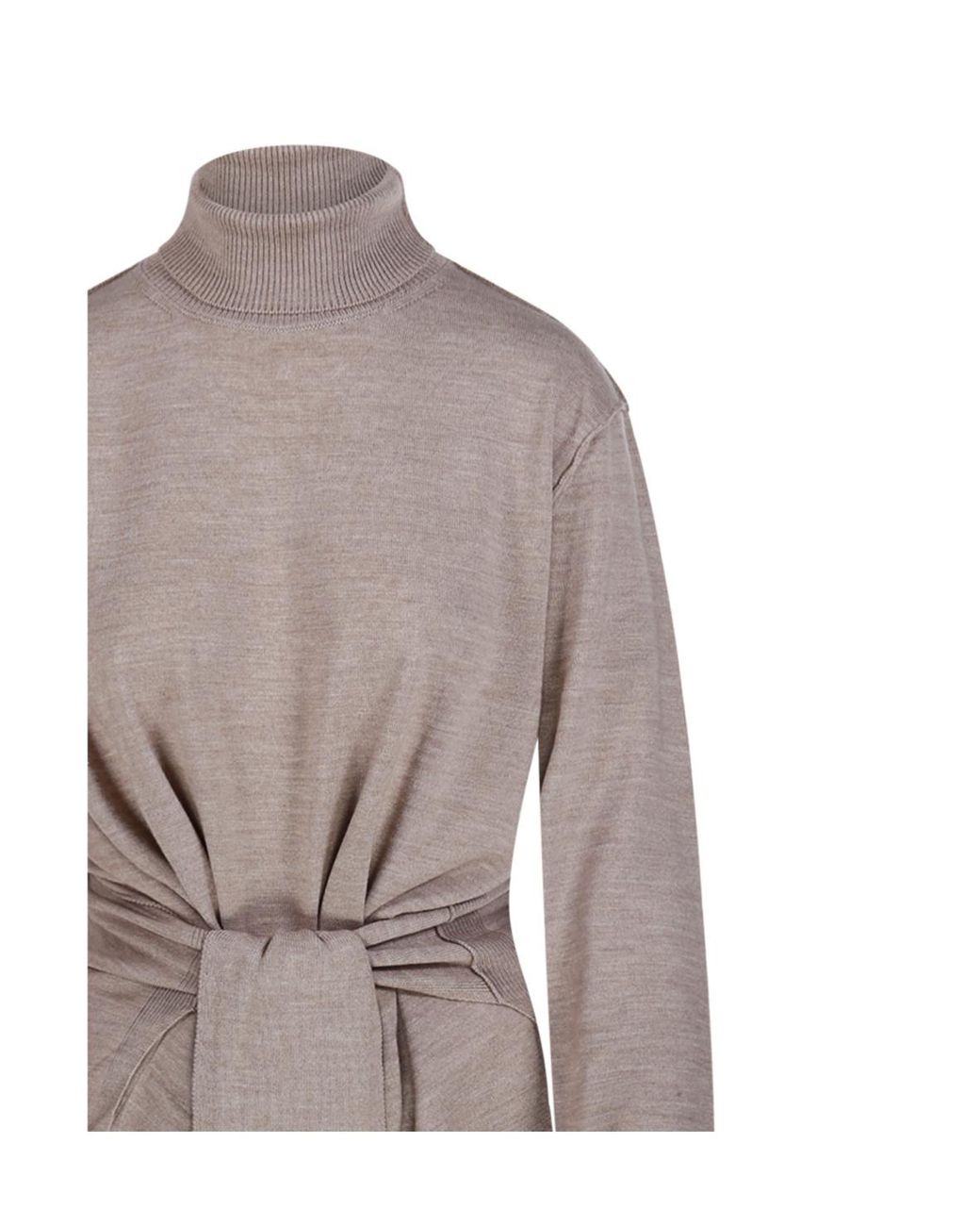 Lemaire Natural Trompe L'Oeil Turtleneck Belted Midi Dress
