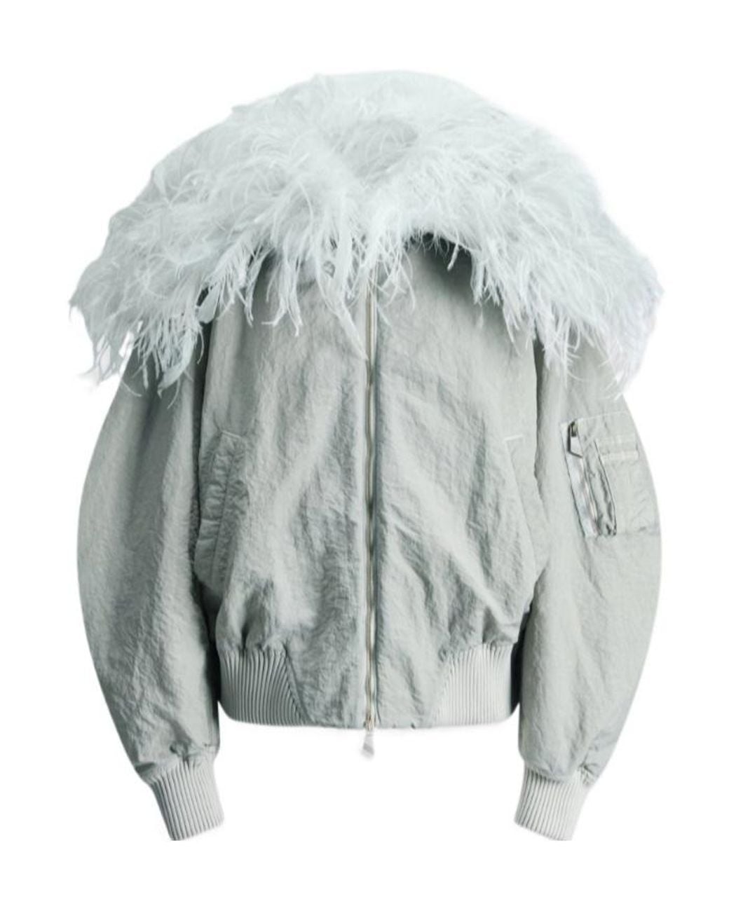 The Attico Gray The Feather Trim Bomber Jacket