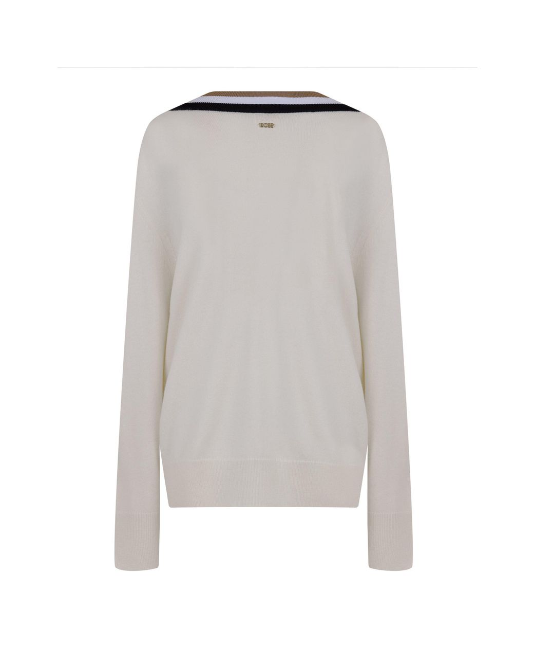 Boss White Color-Block Striped V-Neck Knit Sweater