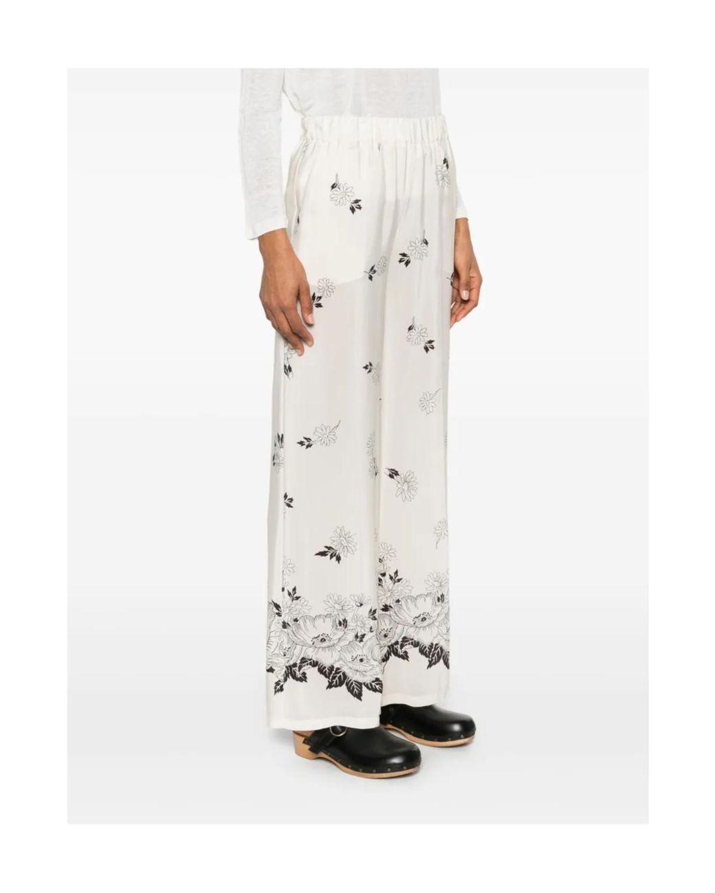 P.A.R.O.S.H. White Floral Wide-Leg Pants