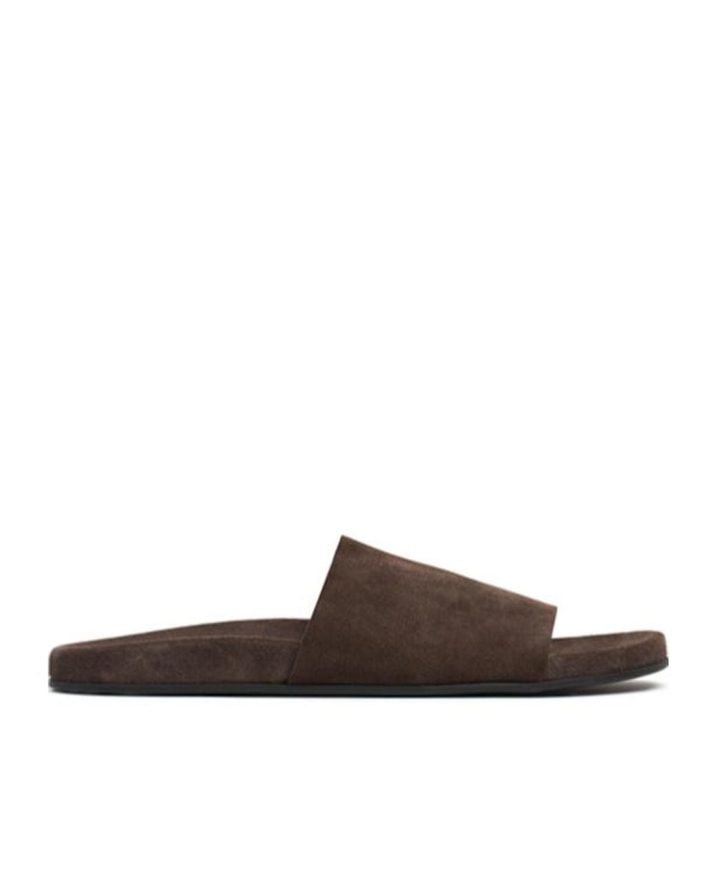The Row Brown Hugh Leather Flat Slides