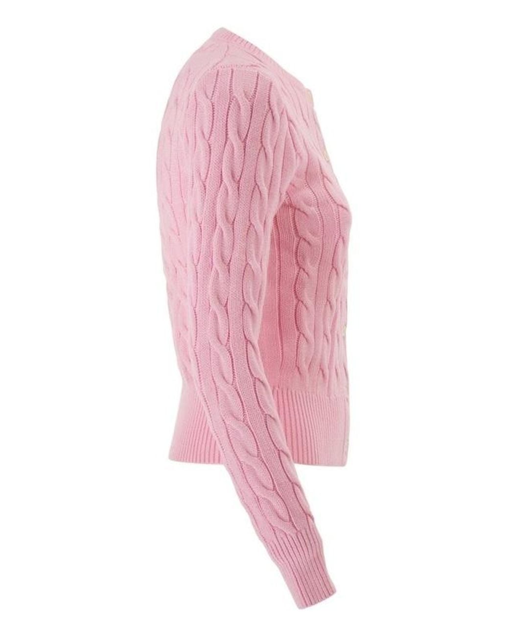 Polo Ralph Lauren Pink Cable-Knit Cotton Crewneck Cardigan