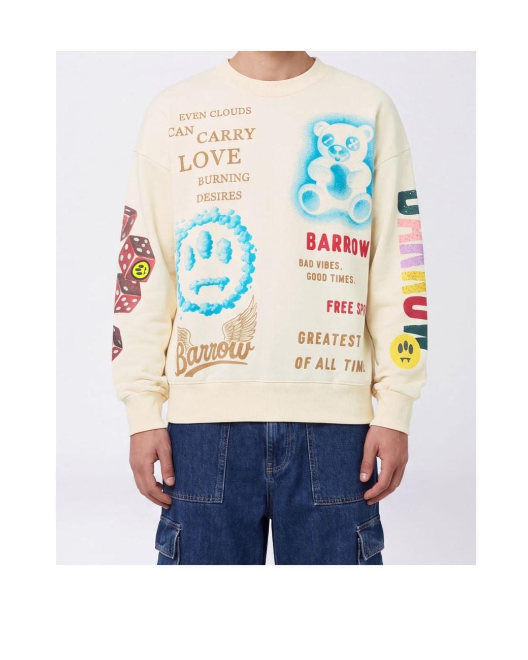 Barrow White Pattern-Printed Crewneck Sweatshirt for men