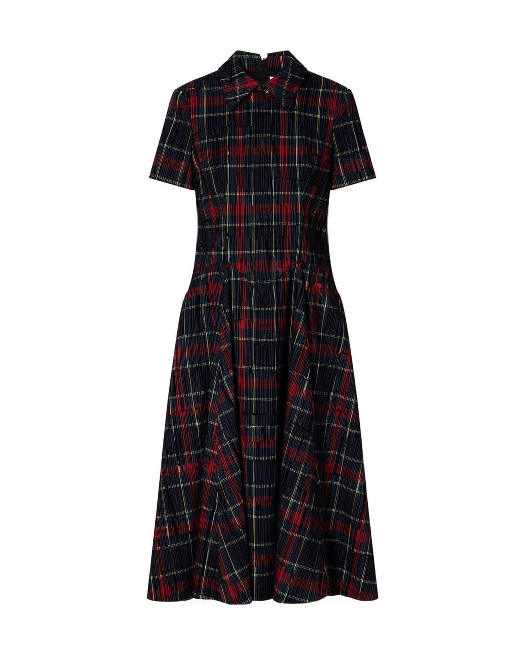 Emilia Wickstead Black Checked Flocked Velvet-Trimmed Gabardine Midi Dress