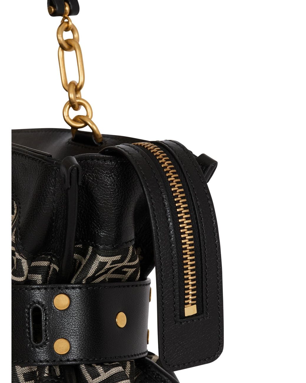 Balmain Black Leather And Monogram Jacquard Anthem Bag