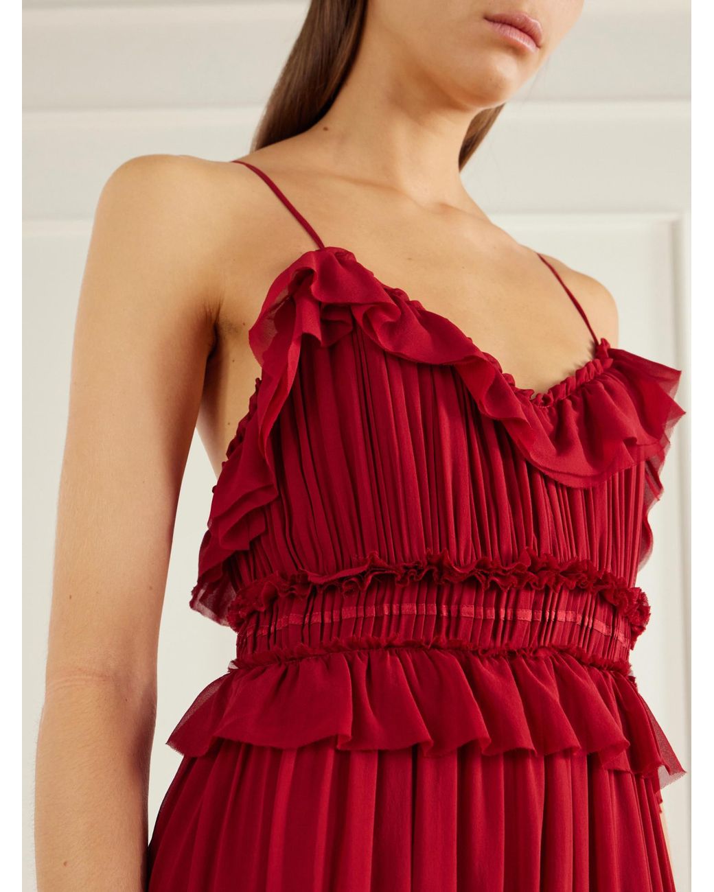 Ulla Johnson Red Lightweight Pleated Maxi Dress