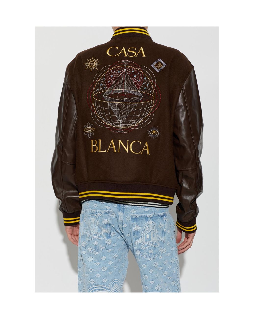 Casablanca Brown Embroidered Varsity Jacket for men