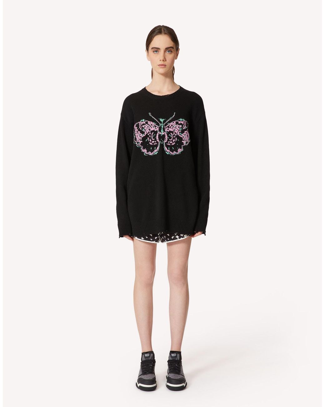 RED Valentino Black Butterfly Printed Elastic Waist Shorts