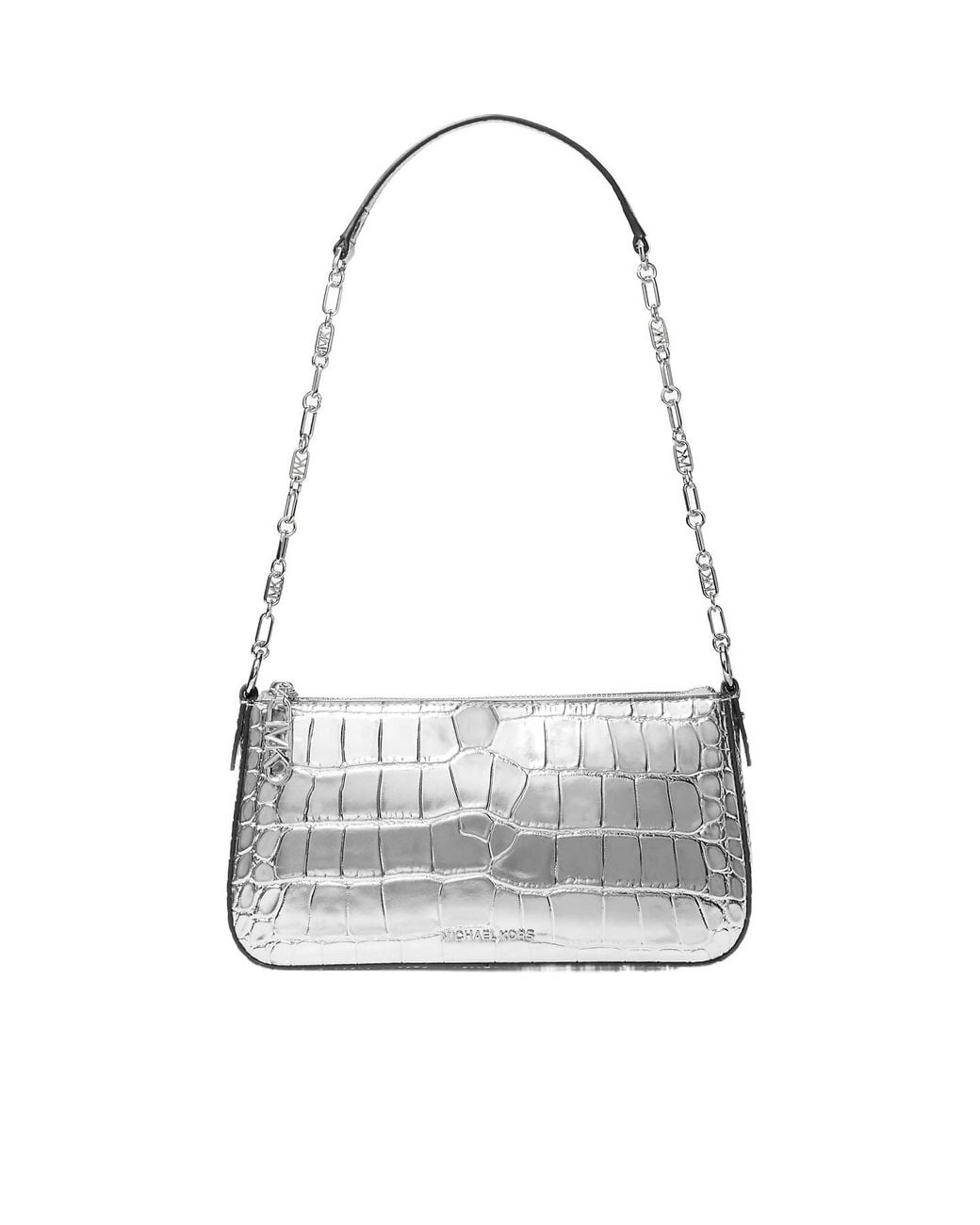 MICHAEL Michael Kors White Empire Medium Metallic Embossed Chain-Link Pochette