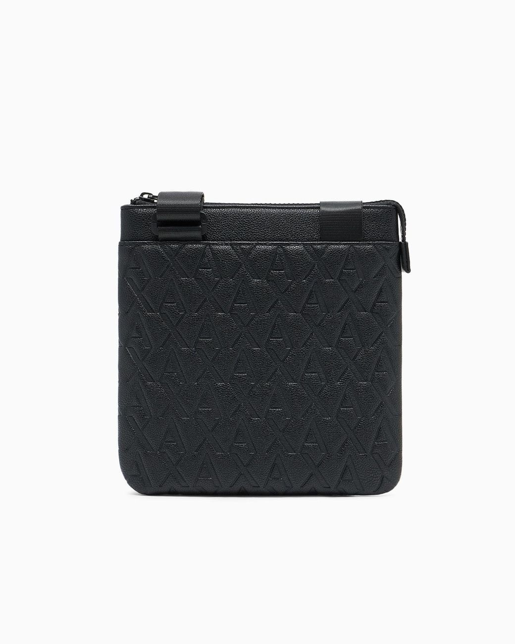 ARMANI EXCHANGE Black Monogram-Embossed Messenger Bag for men