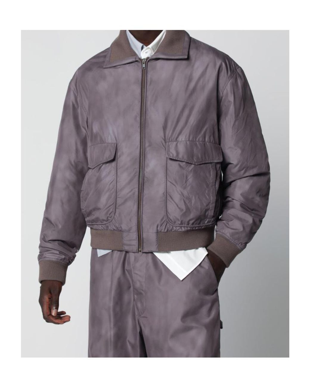 MM6 by Maison Margiela Brown Zip-Up Ribbed-Trim Jacket for men