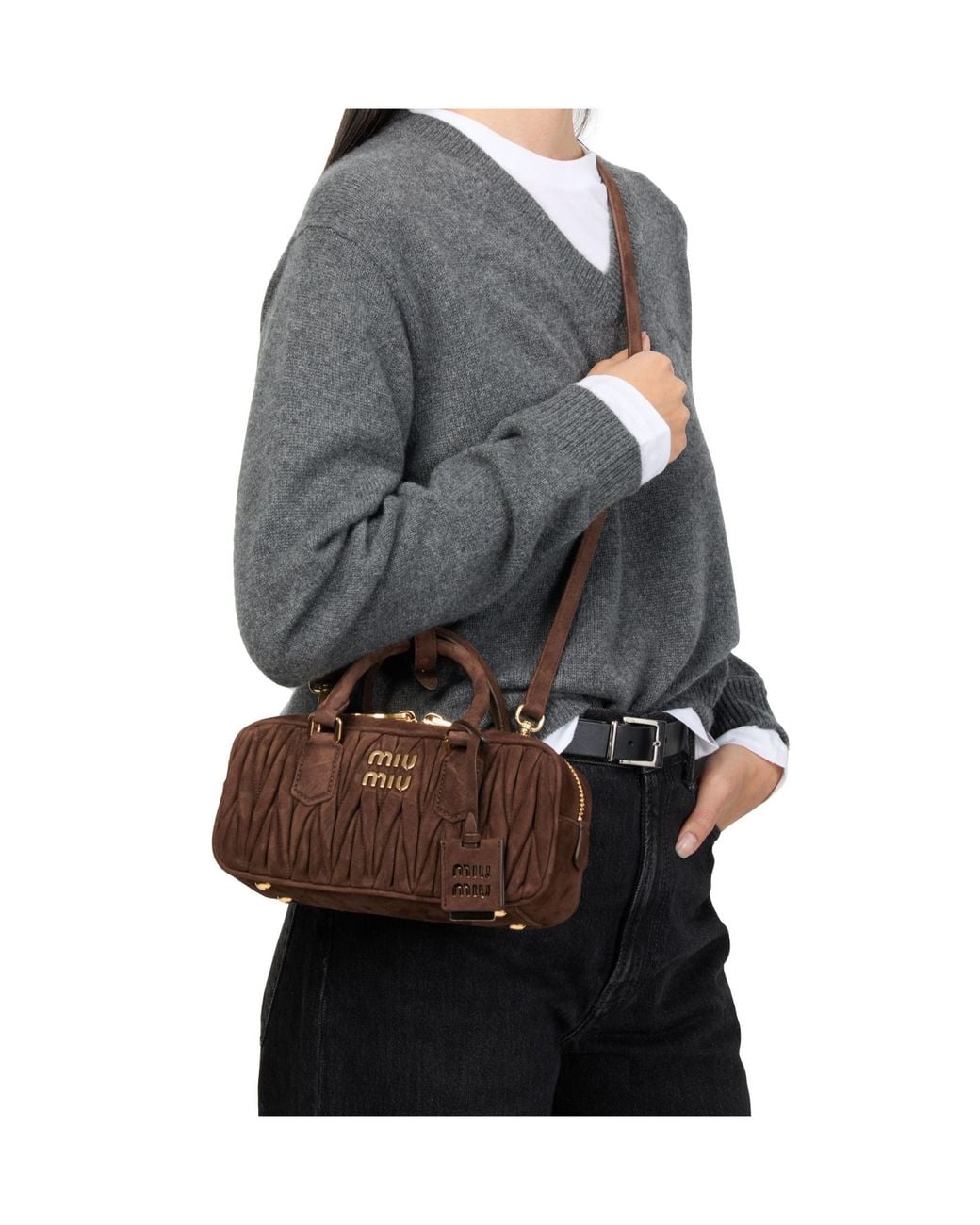 Miu Miu Brown Small Quilted Suede Arcadie Bag